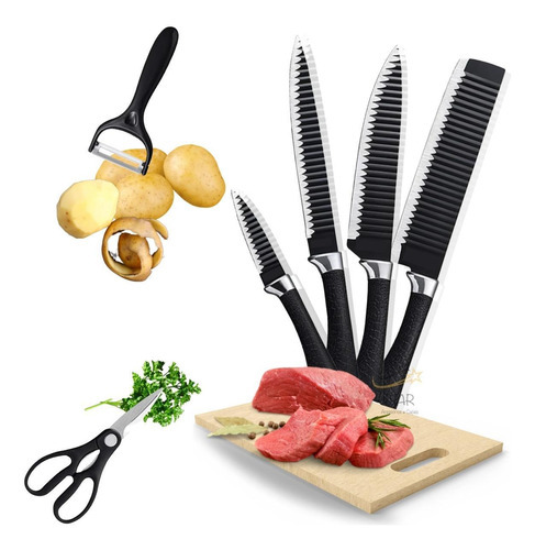 Kit Jogo De 6 Peças Faca Antiaderente Para Churrasco Cozinha