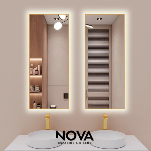 Nova Espejo Kube Dorado 50*1.20 Luz Led Antiempañant (8508)