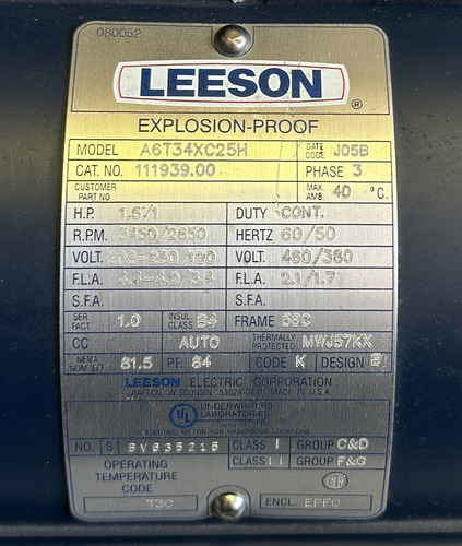 New Leeson A6t34xc25h / 111939.00 Explosion Proof Motor Bbz
