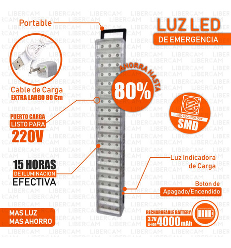 Luces Luz Emergencia 60 Leds Slt Recargable 220v Envios Color Blanco