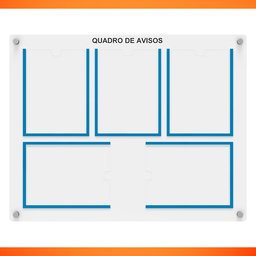 Quadro De Aviso Gestão À Vista C/ 5 Displays Acrílicos P/ A4