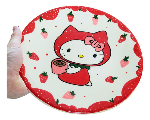 Plato De Cerámica Helo Kitty Pintado A Mano Preventa