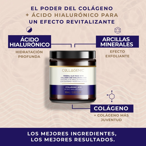 Imagen 2 de 7 de Mascarilla Facial 60ml Acido Hialuronico Arcillas Hidratante