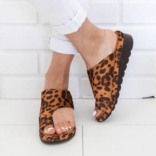 R Slippers Pisos Para Mujer Cuñas De Leopardo Con Punta Abie 