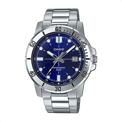 comprar Casio Mtp-vd01d Reloj Hombre Sumergible Analogico Acero Inox Malla Fondo Azul