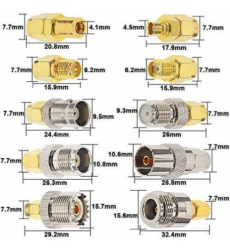 Juego 10 Conector Sma Dama Rf Coaxial Uhf Bnc Mcx Tv Smb