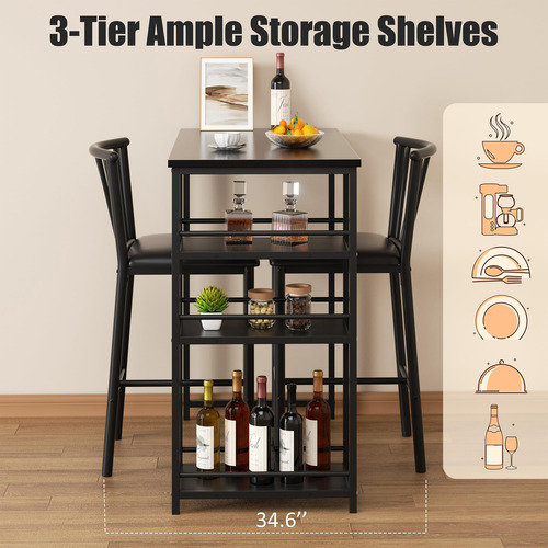 Juego De 2 Mesas Y Sillas De Bar Para Cocina Con 2 Taburetes