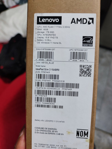 Ideapad Slim 3 15abr8, 16 Gb Ram, 1tb Ssd Color Azul