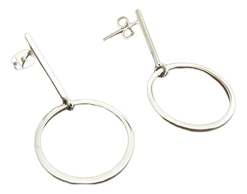 Aretes Pendiente Circular Geometría Círculo Largo Plata 925