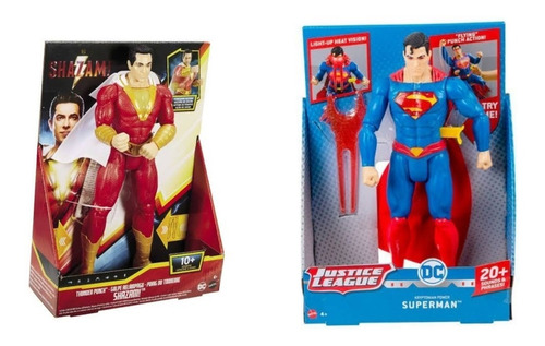 Shazam Golpe Relámpago Y Superman Poder Kriptoniano Figuras