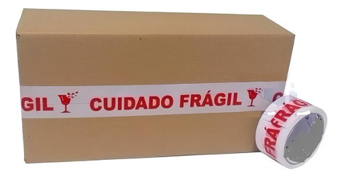 80 Fitas Cuidado Frágil Branca 48x100 Metros Caixa Fechada Cor Branco Liso
