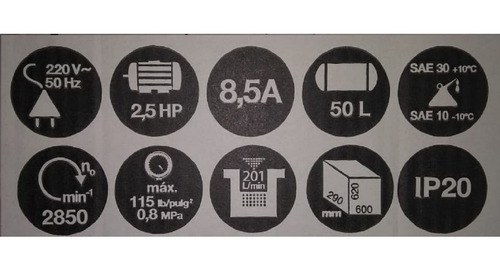 Imagen 4 de 7 de Compresor De Aire 50 Lt Gamma Kit 3 Piezas Gtia 2 A Herramie