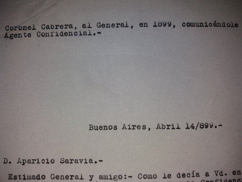 Carta Transcripta De Carmelo Cabrera A Aparicio Saravia 1899