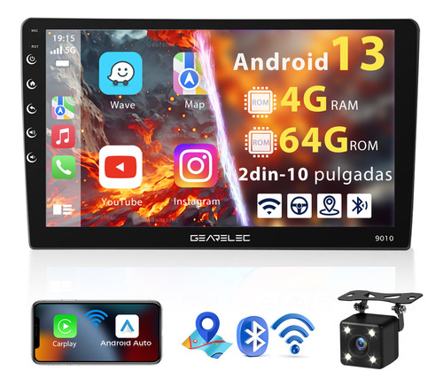 Gearelec Auto Estéreo Pantallas Táctil Android 13 4GB+64GB Ips 10 Pulgadas Andriod Gps Wifi With Camara