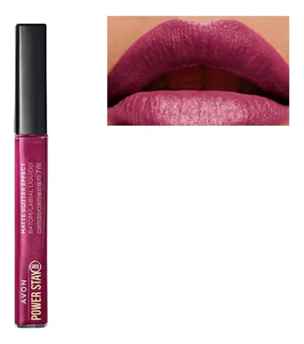 Batom líquido Avon Power Stay Glitter Effect cor Malva Luminoso