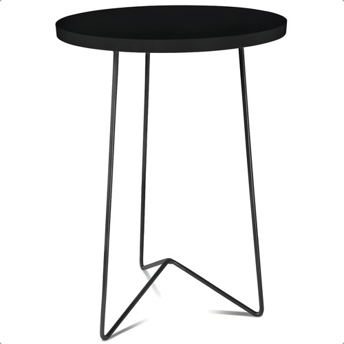 Mesa De Canto Lateral Apoio Sofá Redonda Sala Athenas Alta Cor Prata Preta