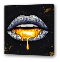 Comprar Cuadro 20x20cm Oro Boca Billetes Dolar Labios Finanzas