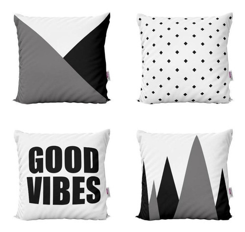 Almofadas Decorativas Preto Branco E Cinza Good Vibes 40x40