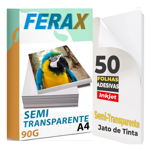 Adesivos Vinil Semi Transparente Jato Tinta A4 - 50 Folhas