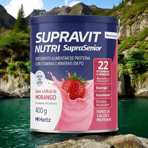 4 Latas Supravit Nutri Vitaminas Em Pó Lata 400g Morango