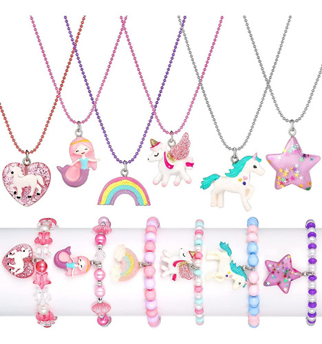 Bonuci Juego De 12 Collares Y Pulseras Para Niñas, Collar De