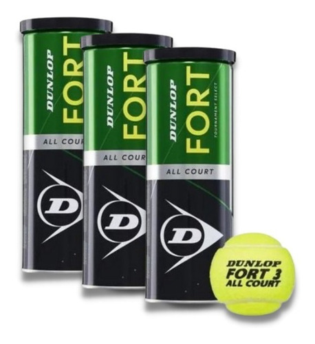 3 Tarros De Pelota De Tenis Dunlop - Fort All Court X3