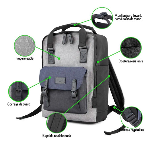 Imagen 3 de 10 de Mochila Bolso Himawari 1010 Retro Xl