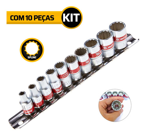 Kit De Soquetes Mtx Spline Encaixe 1/2 10 A 22 Mm 10 Peças