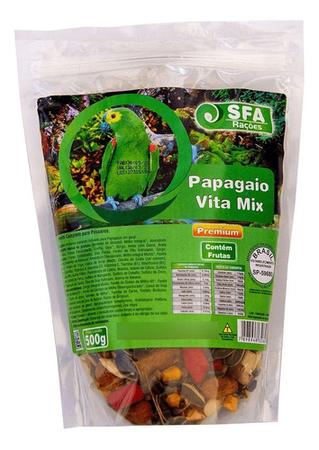 Comida P/ Papagaio C/ Vitaminas E Frutas Sfa Rações 500g