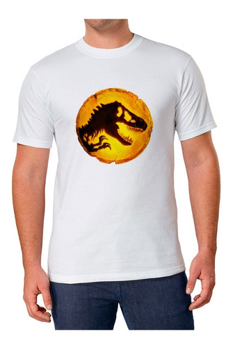 Playera Blanca Personalizada Jurasic Park Dominion Logo