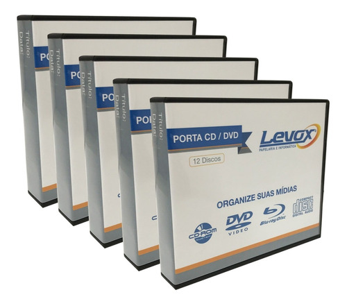 Porta Cd Dvd 12 Discos  - Preta Kit C/ 5 Unidades