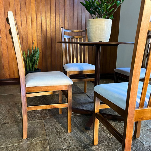 Cadeira Sala De Jantar Em Madeira Maciça Com Estofado Estrutura Da Cadeira Marrom Assento Creme