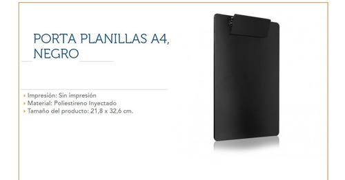 Imagen 3 de 4 de Tabla Porta Block A4 Negro Planilla Portablock