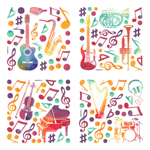 Pegatinas Decorativas Con Notas Musicales, 4 Unidades, Color