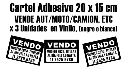  Cartel Calco Vendo Auto X3 Vinilo 20x15 Cm Color Blanco 