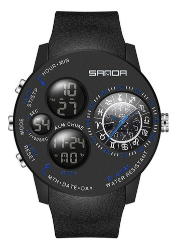 Reloj digital Sanda Trendy con calendario luminoso, color de fondo negro/azul