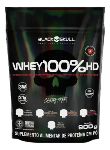 Whey 100% Hd 900g Refil Black Skull - Proteína Pó Sabor Cookies