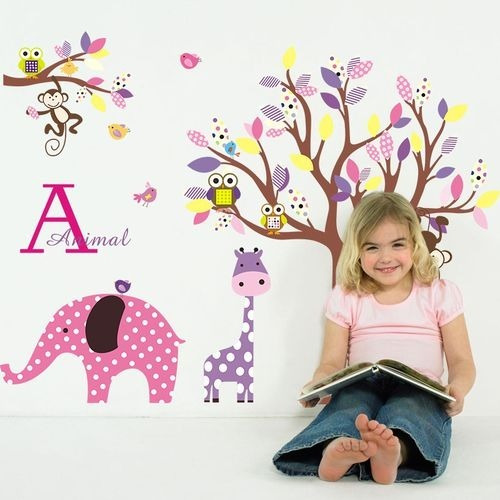 Vinilo Decor Sticker  Arte Niña Pared -  Arbol Animales