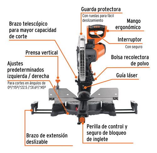 Sierra De Inglete 12'' 2000w Brazo Telescopico Truper 103235