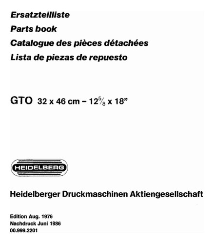 Manual Partes Offset Heidelberg Gto 46 (Usado)