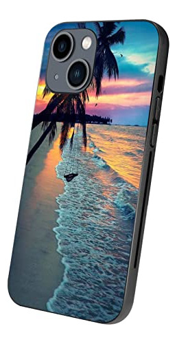 Funda Para iPhone 13 Mini Sunset Beach Palm Trees Tpu Bla-02