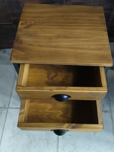 Imagen 6 de 8 de Mesa De Luz Mini 40x35x60 2 Cajones Industrial Hierro Madera