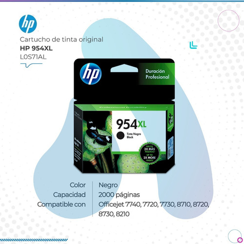 Imagen 2 de 8 de Cartucho Hp 954xl Negro Original L0s71al 7740 8210 8710 8720