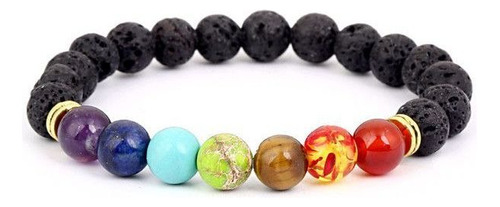 Pulseira De Esfera Lava Vulcânica 7 Cristais Dos Chakras 8mm