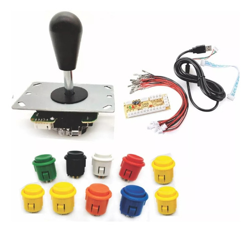 Kit Arcade Joystick Tipo Sanwa Palanca+8 Botones+1 Tarjeta