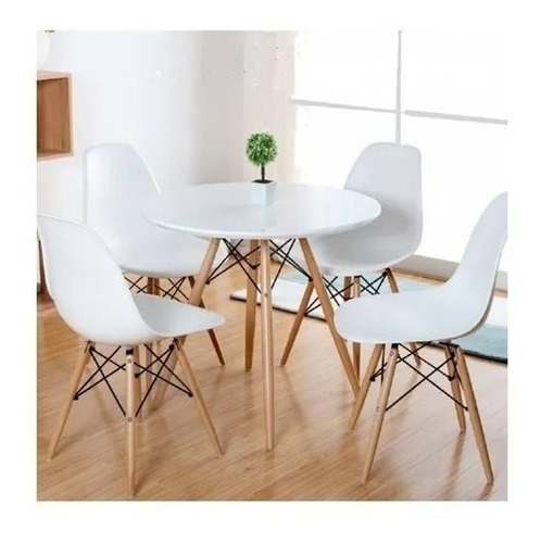 Juego De Comedor 4 Sillas Eames + Mesa Redonda Eames De 80cm