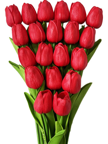 24 Piezas De Tulipanes Artificiales De Color Rojo Con Tallo,