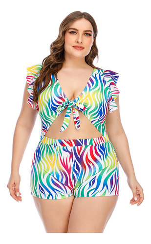 Traje De Baño A Rayas For Mujer Talla Grande, Bikini, D