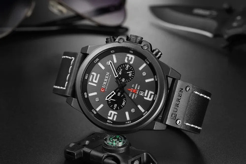 Imagen 3 de 4 de Reloj Curren Hombre Elegante Pulsera Cuero Cuarzo Cronógrafo