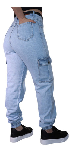 Pantalon Jean Cargo Jogger Mujer Rigido Calce Perfecto